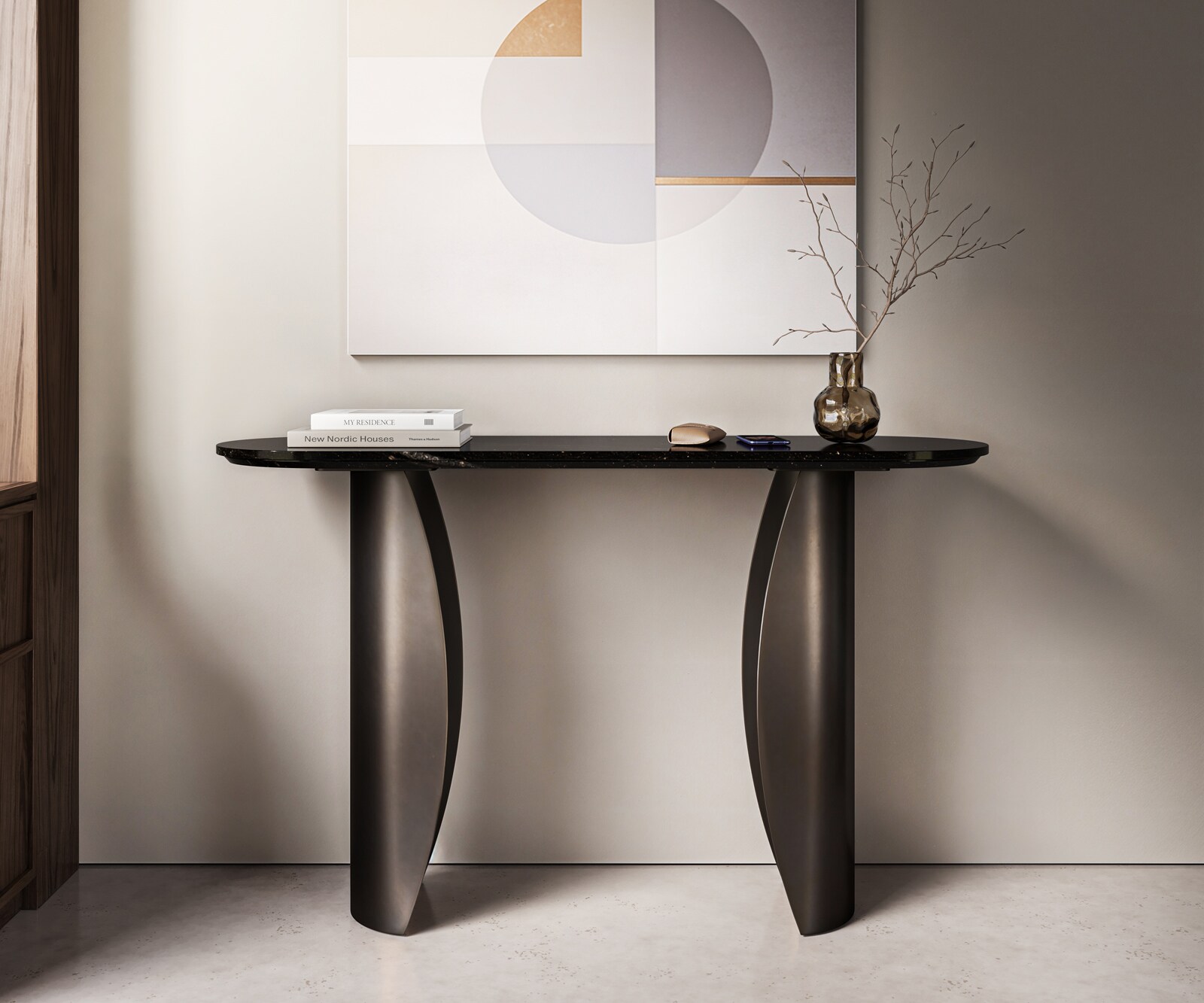 Konsola Solena 135 x 40 cm marmur czarny metal czarny wykończenie Black Antique 1