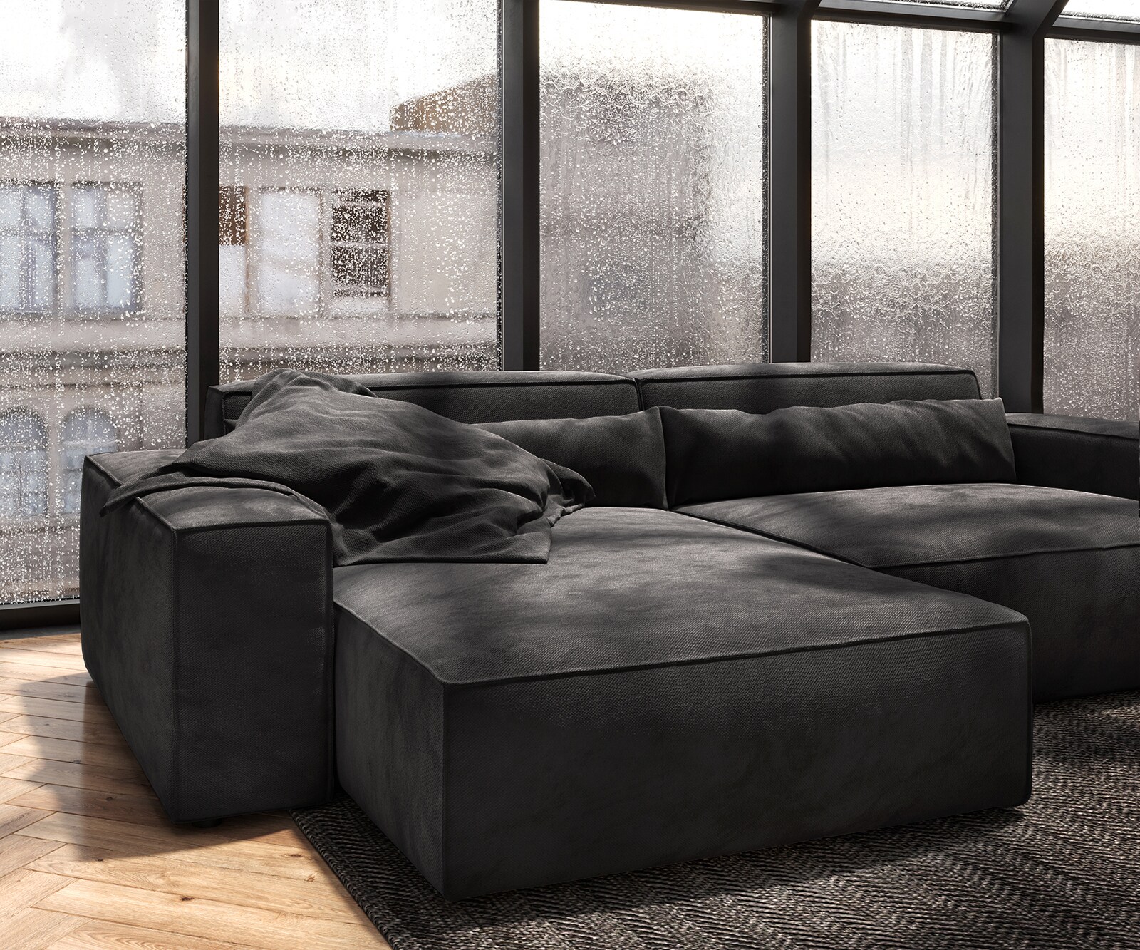 Sofa narożna Sirpio XL 270x170cm mikrofibra czarna szezlong z możliwością zmiennego ustawienia z pufem 6