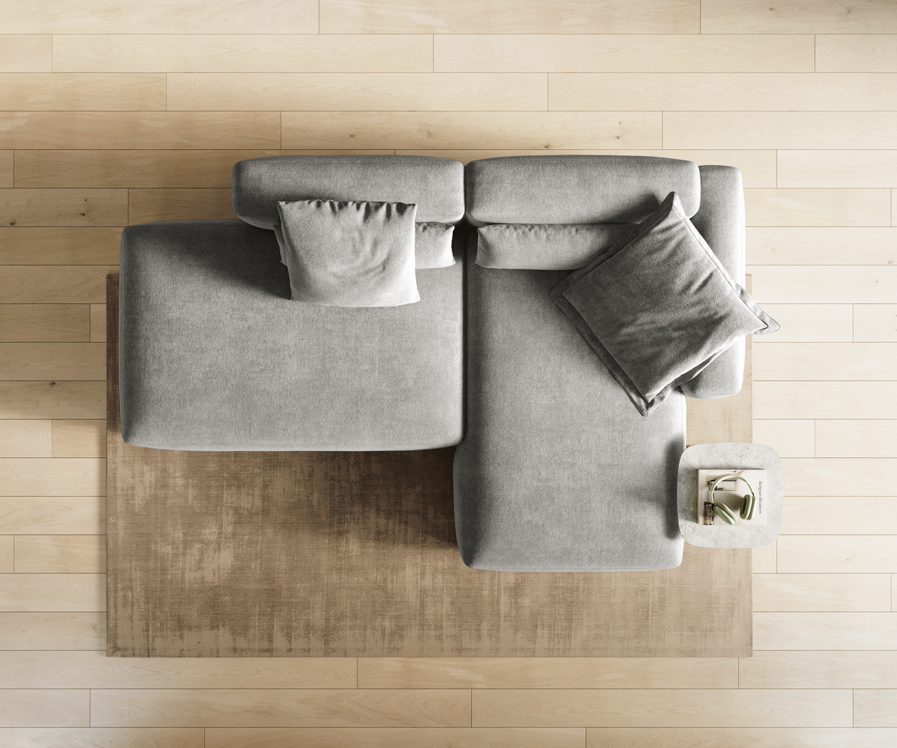 Sofa narożna Freestyle 310x200 cm miękka tkanina strukturalna szara szew płaski 5