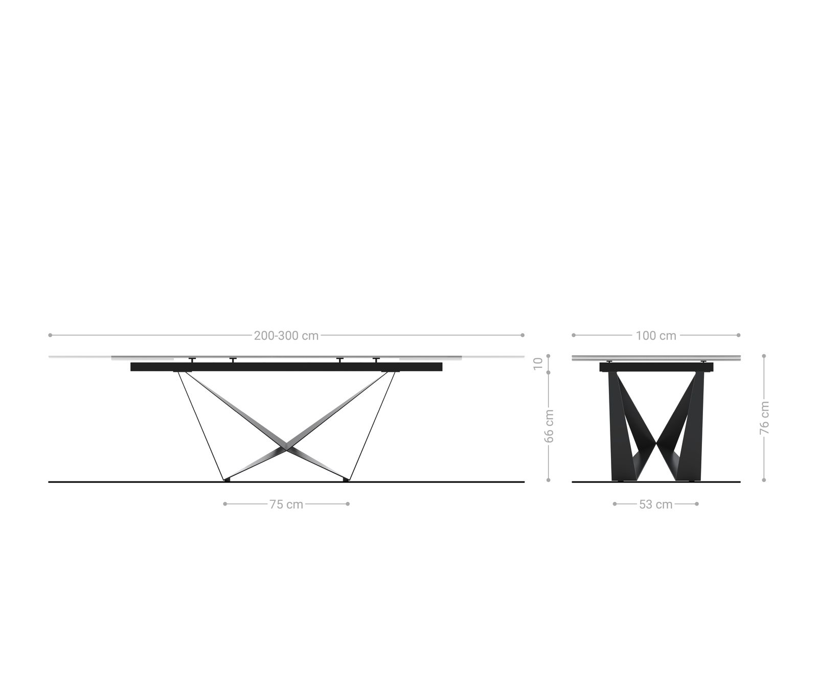 Stół do jadalni Edge 200-300x100 cm ceramika Minas Melange biało-beżowy rama Spider metal czarna rozkładany 9
