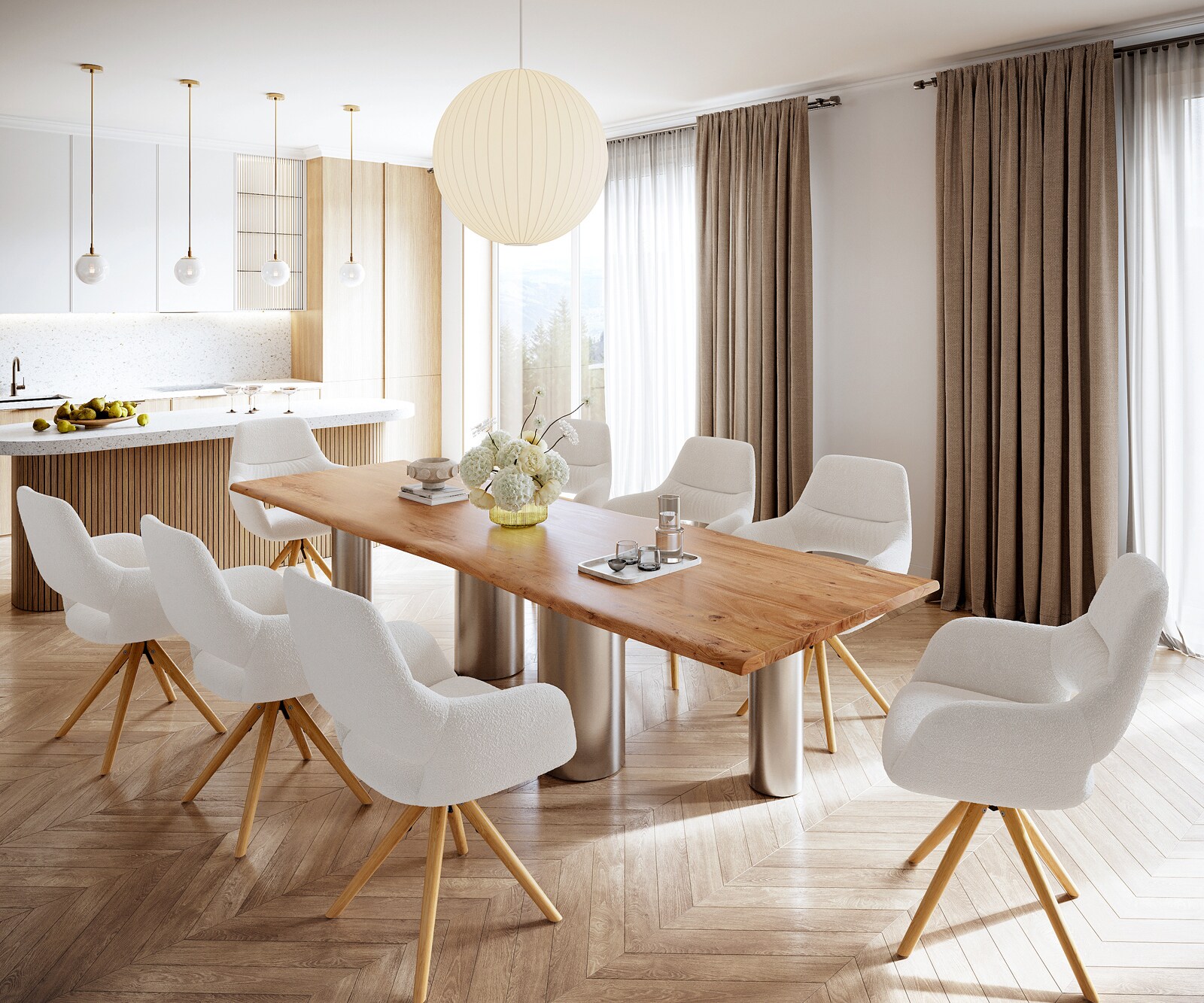 Stół do jadalni Edge 300x100 cm akacja naturalna rama Pilier stal nierdzewna live-edge 4