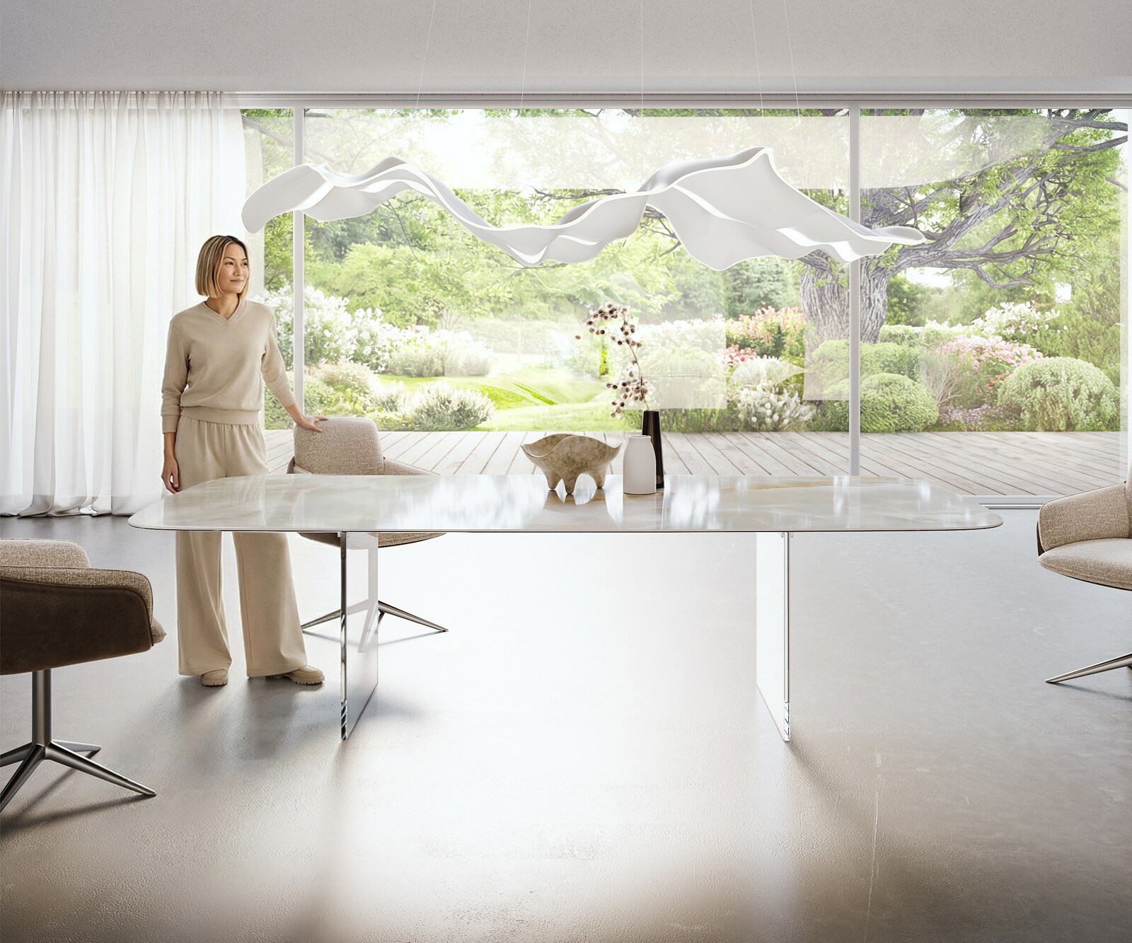 Stół do jadalni Edge w kształcie beczki 270x120 cm ceramika Iris FMG Onice Grigio rama szklana 2