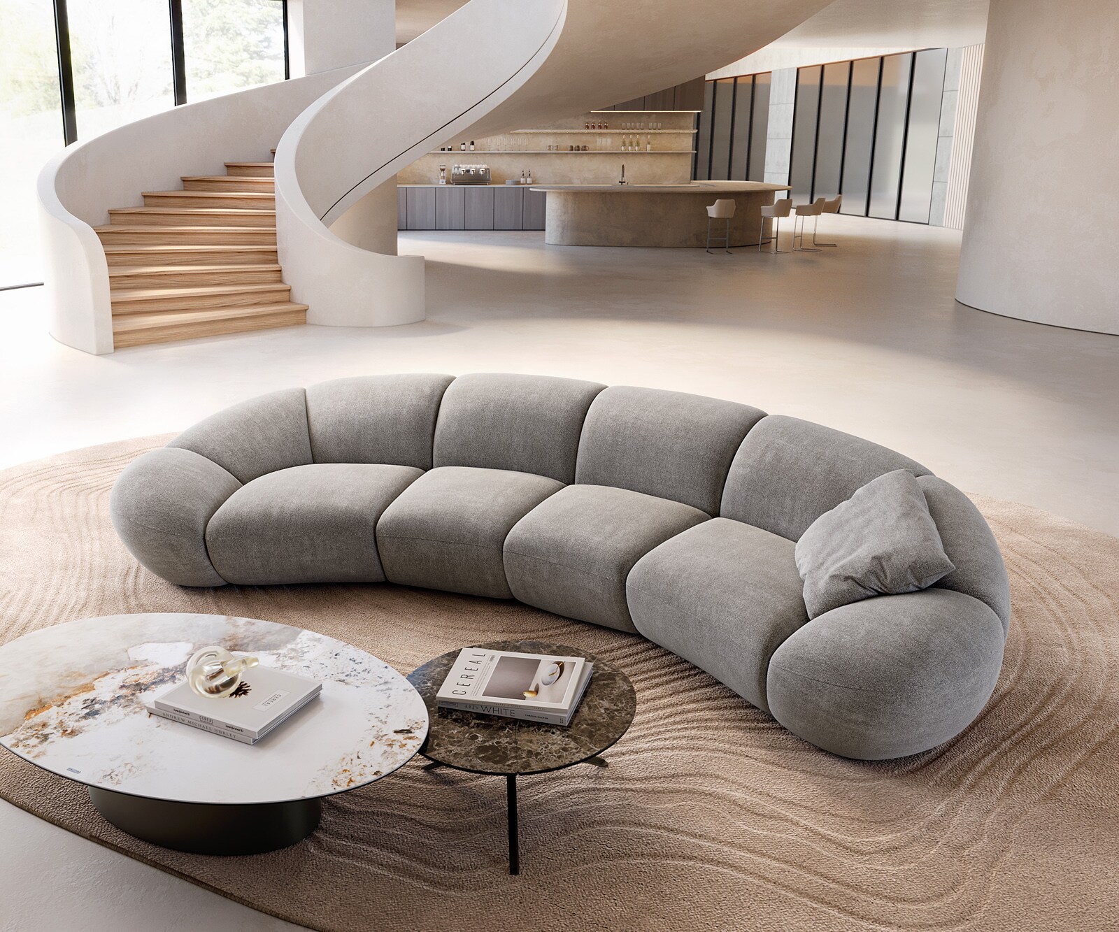 Sofa Lunna 360x175 cm miękka tkanina strukturalna szara 2 poduszki 3