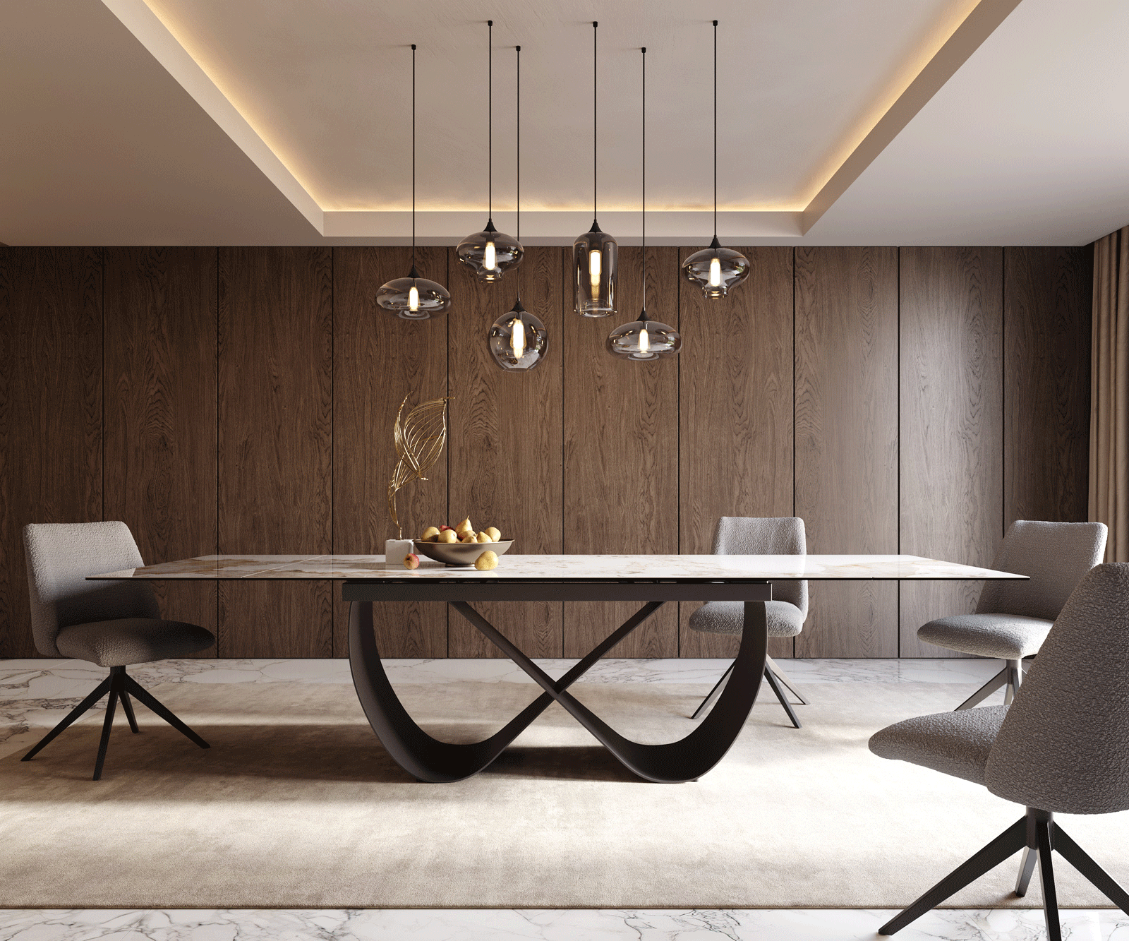 Stół do jadalni Edge 200-300x100cm ceramika Minas Melange biało-beżowy rama Infinity metal czarny rozkładany 1