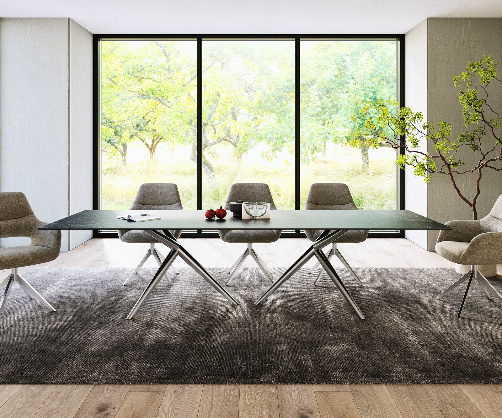 Stół do jadalni Edge 300x100cm ceramika Laminam® Nero Greco antracyt rama Estelar stal nierdzewna 1