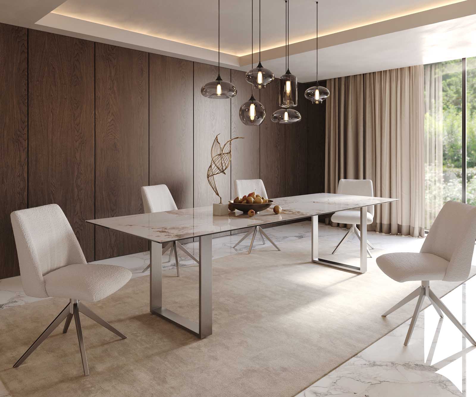Stół do jadalni Edge 300x100cm ceramika Minas Melange biało-beżowy stal nierdzewna wąska rama 8