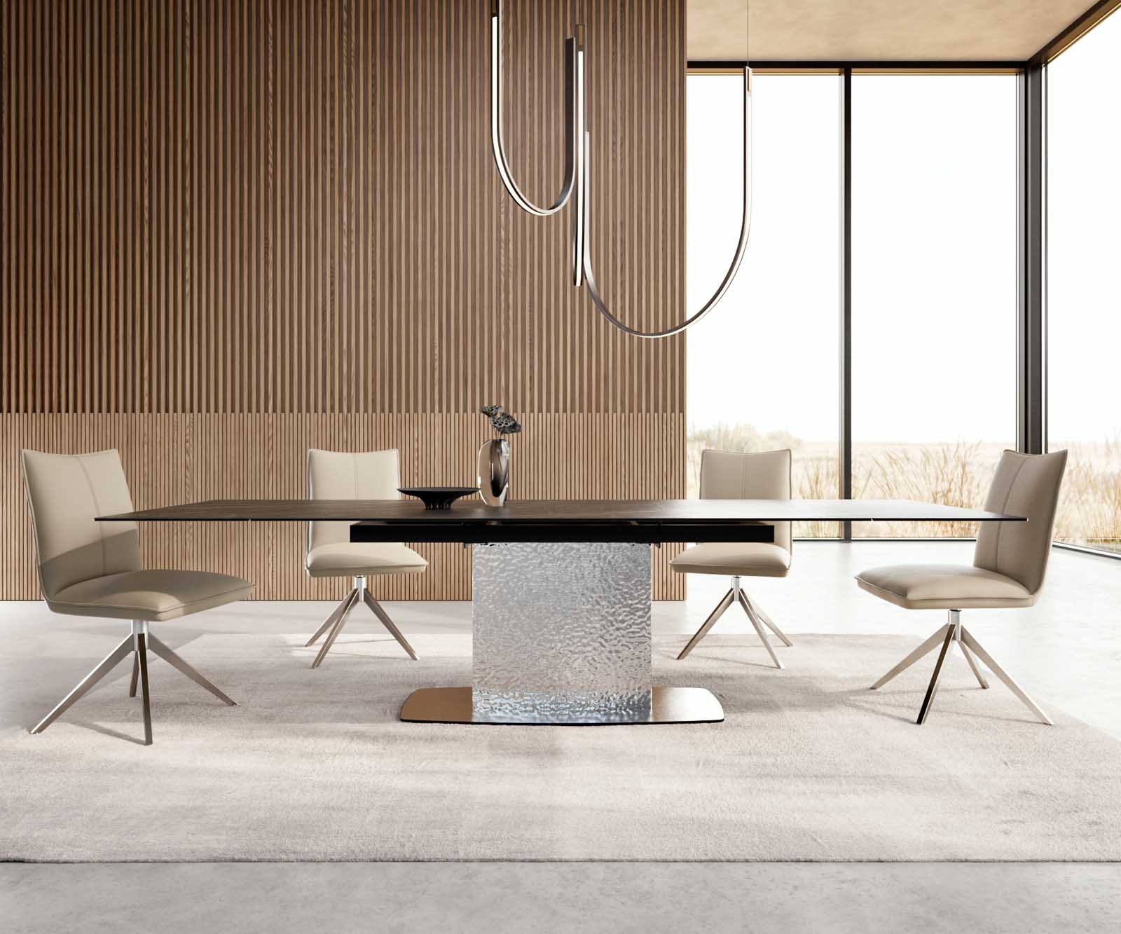 Stół do jadalni Edge 200-300x100 cm ceramika Laminam® Noir Desir brązowy rama Wave stal nierdzewna rozkładany 1