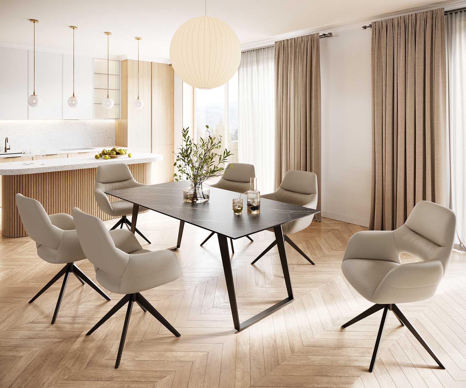 Stół do jadalni Edge 200x100 cm ceramika Laminam® Noir Desir brązowy metal pochylona rama czarna 5