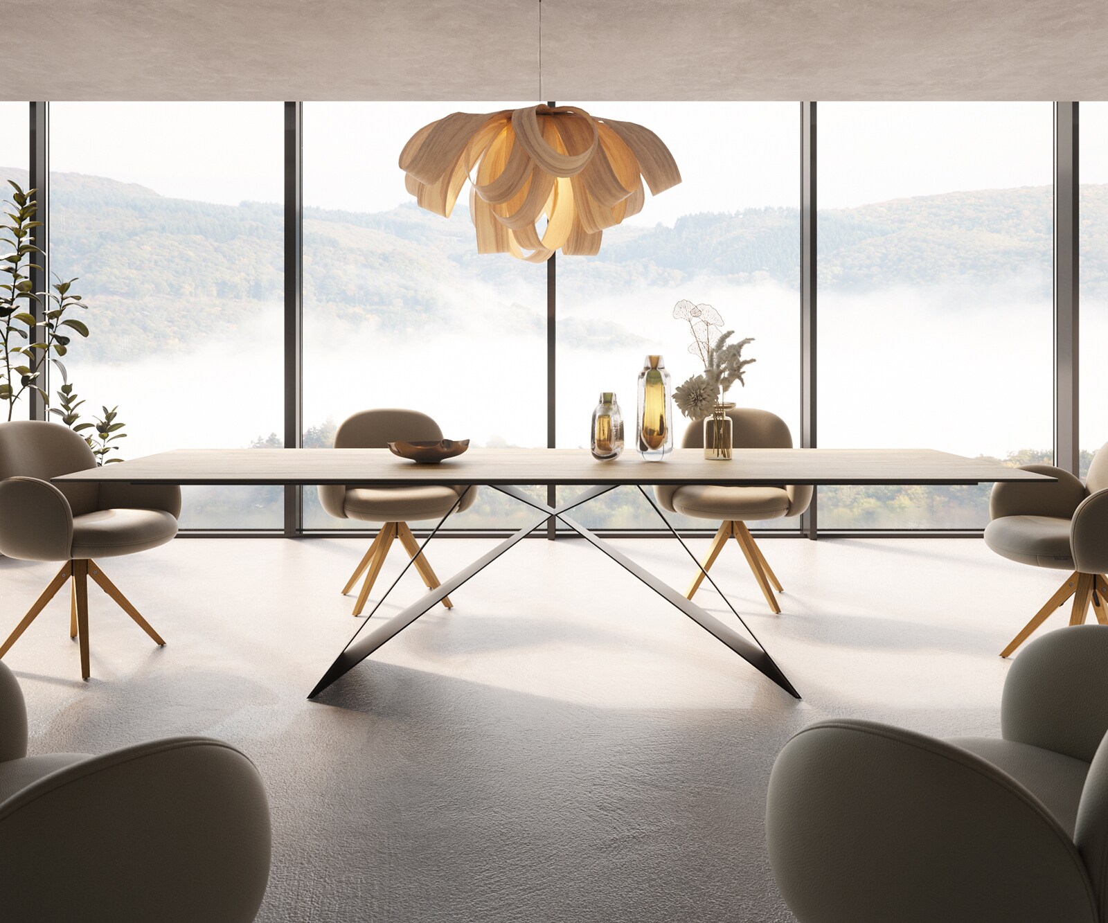 Stół do jadalni Edge 300x100cm ceramika Laminam® Sabbia kolor dębu rama V metal czarna 1