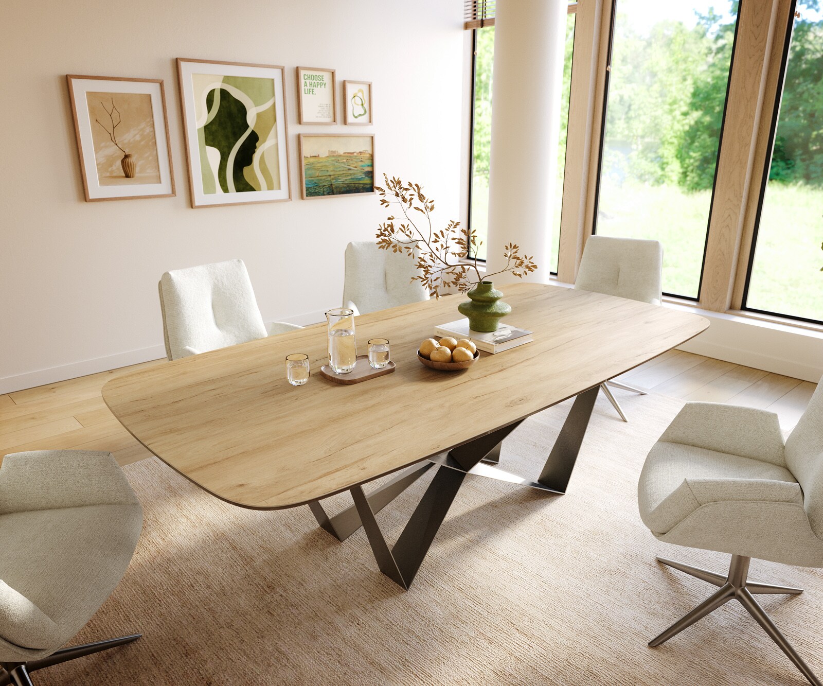 Stół do jadalni Edge w kształcie beczki 240x120cm ceramika Laminam® Sabbia kolor dębowy rama Spider stal nierdzewna kolor grafitowy 2