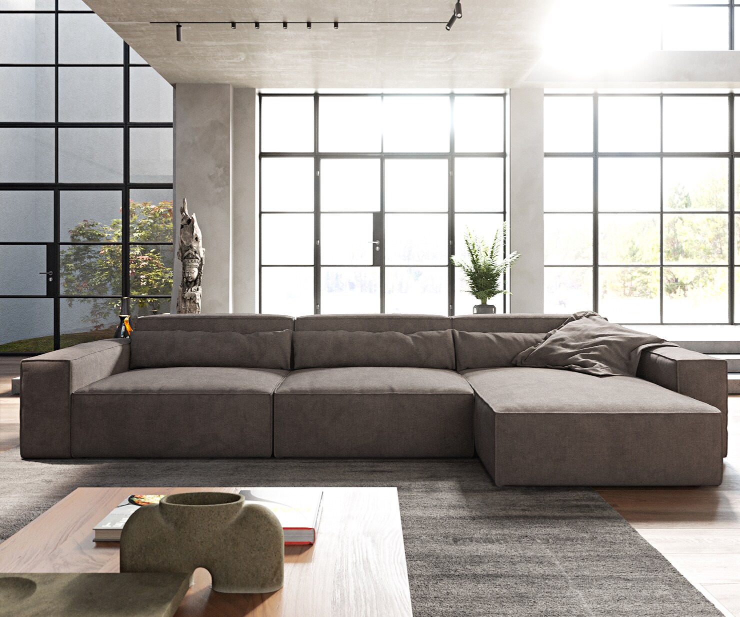 Sofa narożna Sirpio XL 370x170cm mikrofibra brąz khaki szezlong z możliwością zmiennego ustawienia 1