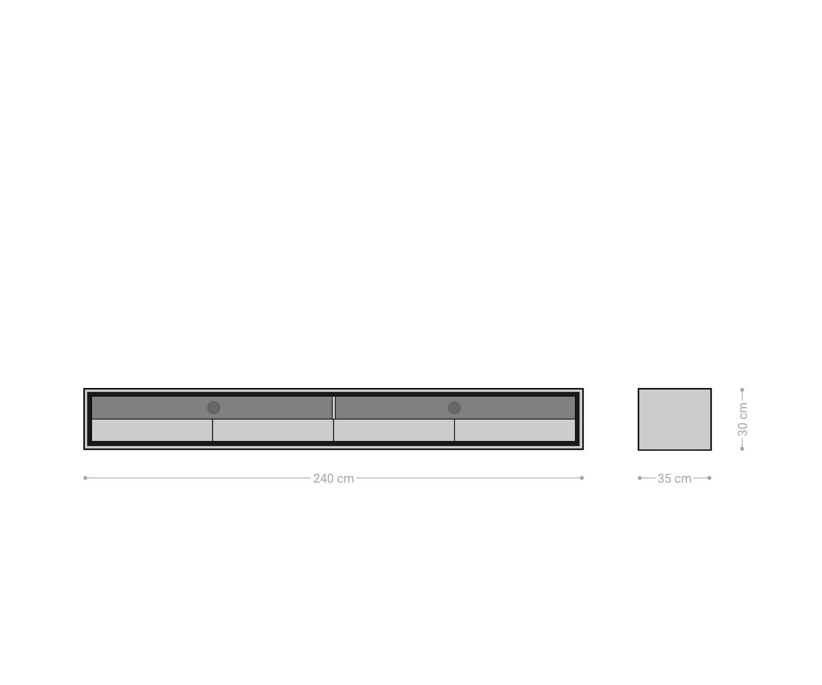 Szafka RTV Stonegrace 240 cm akacja naturalna 2 przegrody 4 szuflady fornir kamienny podwieszana 6