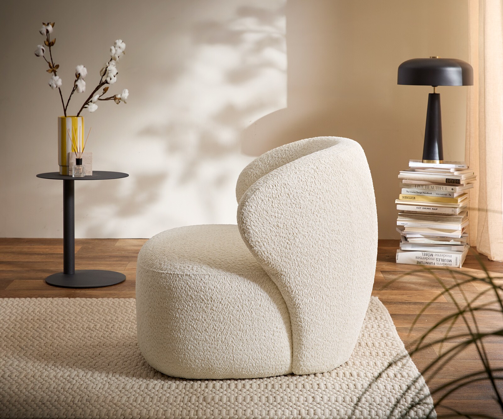 Fotel wypoczynkowy Pulo 80x80 cm bouclé biały 4