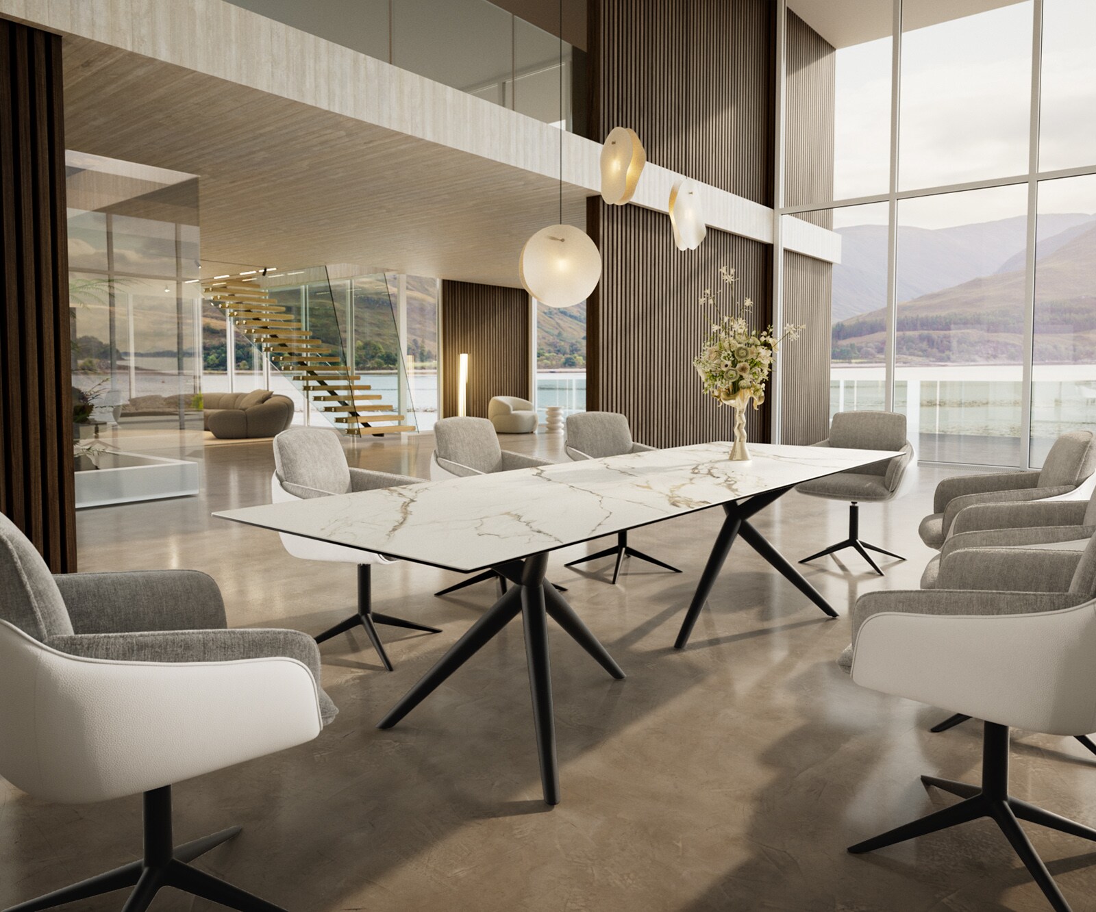 Stół do jadalni Edge 300x100cm ceramika Calacatta Luxe biało-złoto-szary rama Estelar metal czarny 5