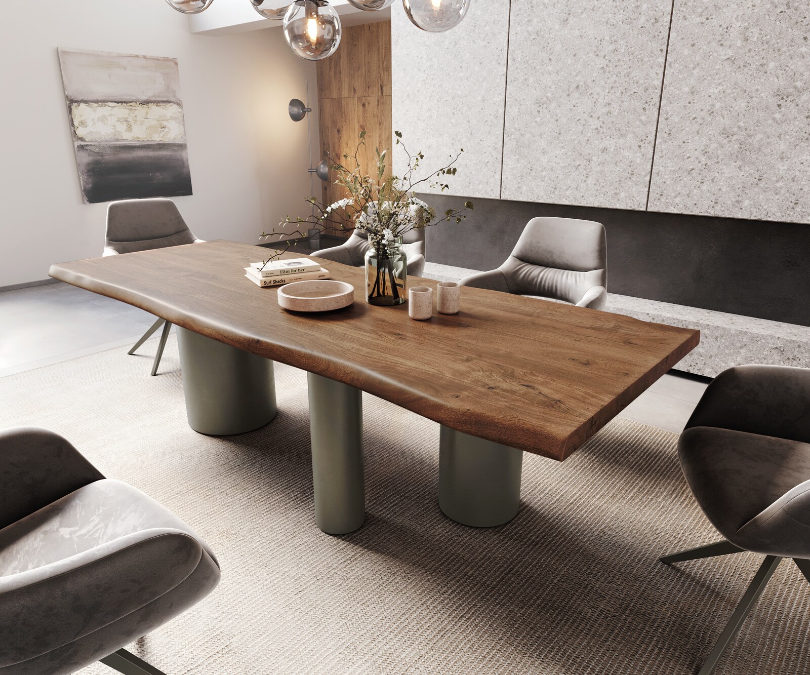 Stół do jadalni Edge 260x100 cm XL akacja brązowa rama Troa metal w kolorze tytanu