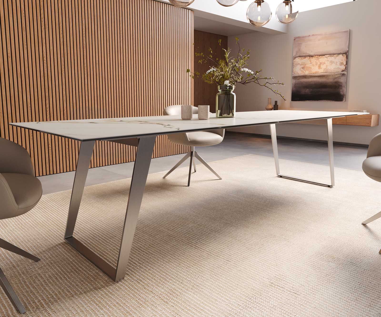 Stół do jadalni Edge 300x100cm ceramika Calacatta Luxe biało-złoto-szary stal nierdzewna pochylona rama 6