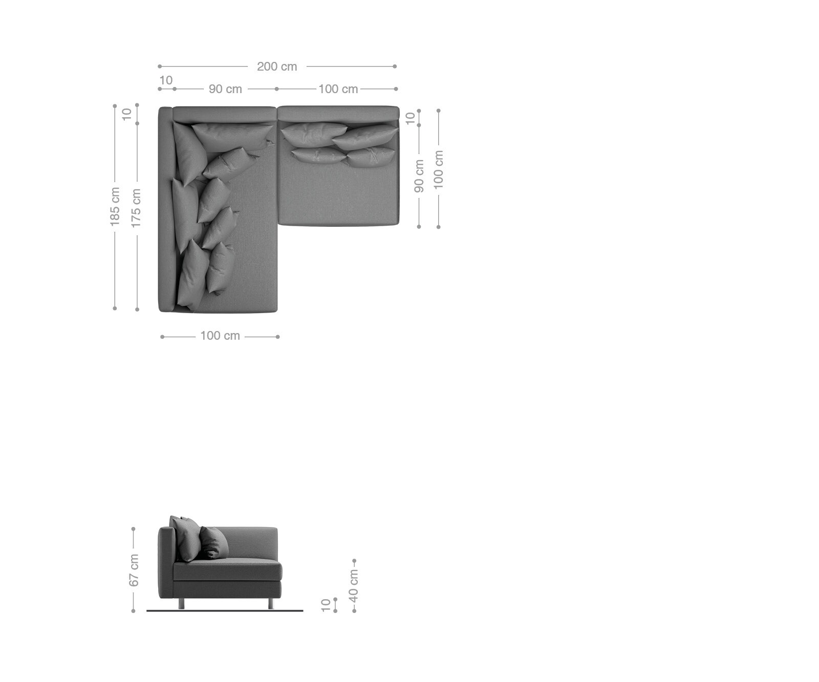 Sofa narożna Clovis antracyt antyczny szezlong lewy sofa modułowa 4