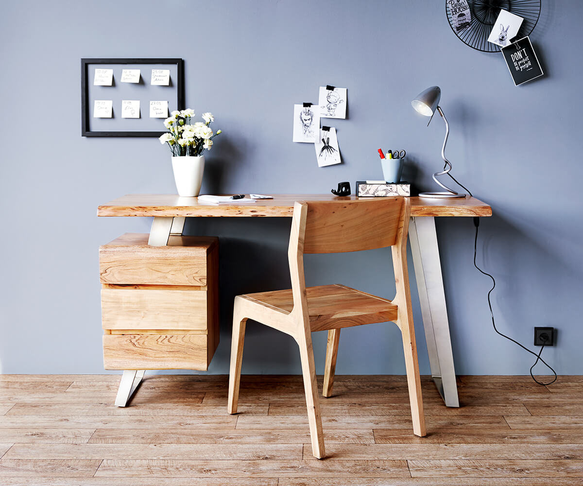 Biurko Live-Edge 150x60 cm akacja naturalna 3 szuflady