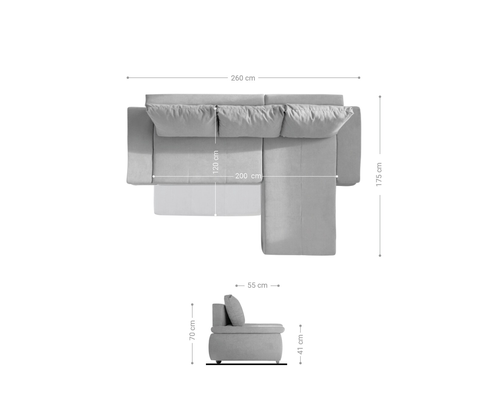 Sofa narożna Abilene 260x175 cm brązowy szezlong z możliwością zmiennego montażu z funkcją spania 6