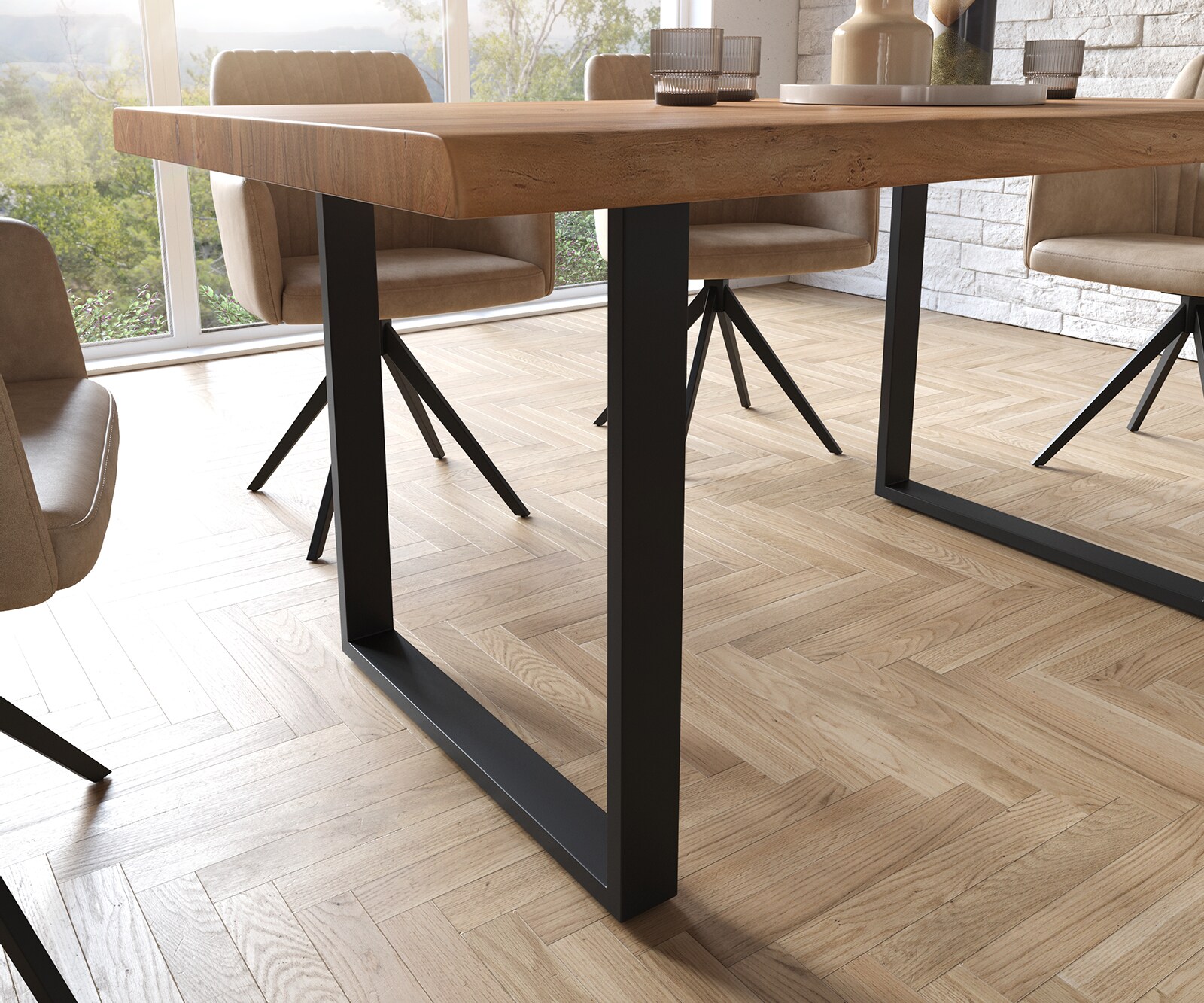 Stół do jadalni Edge 160x90cm XL akacja naturalna metal wąska rama czarne live-edge 5
