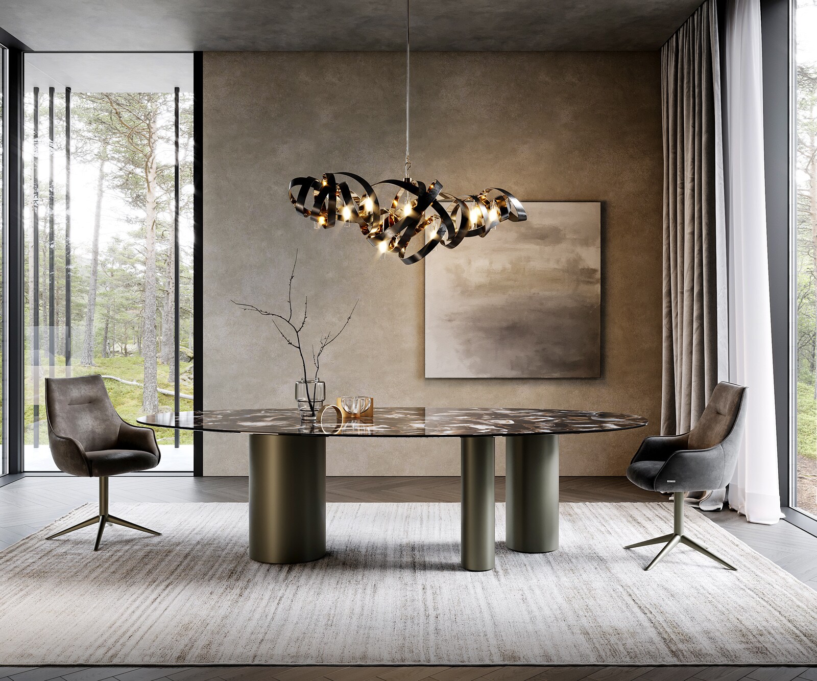 Stół do jadalni Edge owalny 280x130cm ceramika Iris FMG Agatablack rama Troa metal kolor tytanowy 2