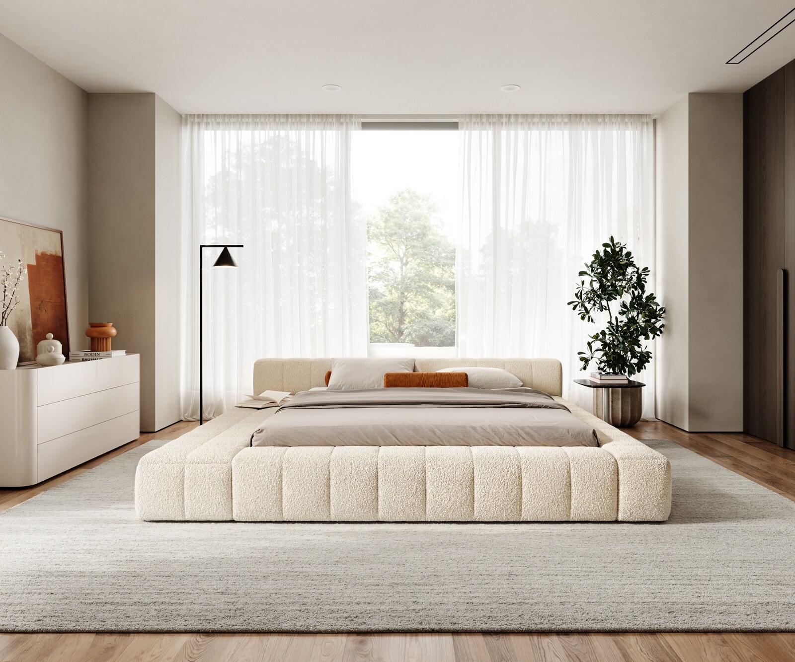 Rama łóżka tapicerowanego Espazio 180x200 cm tkanina Teddy beżowa 5