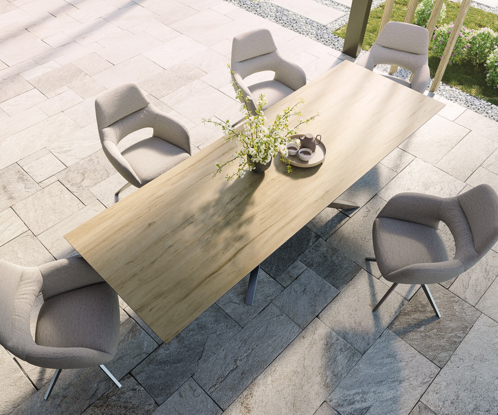 Stół ogrodowy Edge 300x100 cm ceramika Laminam® Sabbia kolor dębu rama Cross stal nierdzewna 3