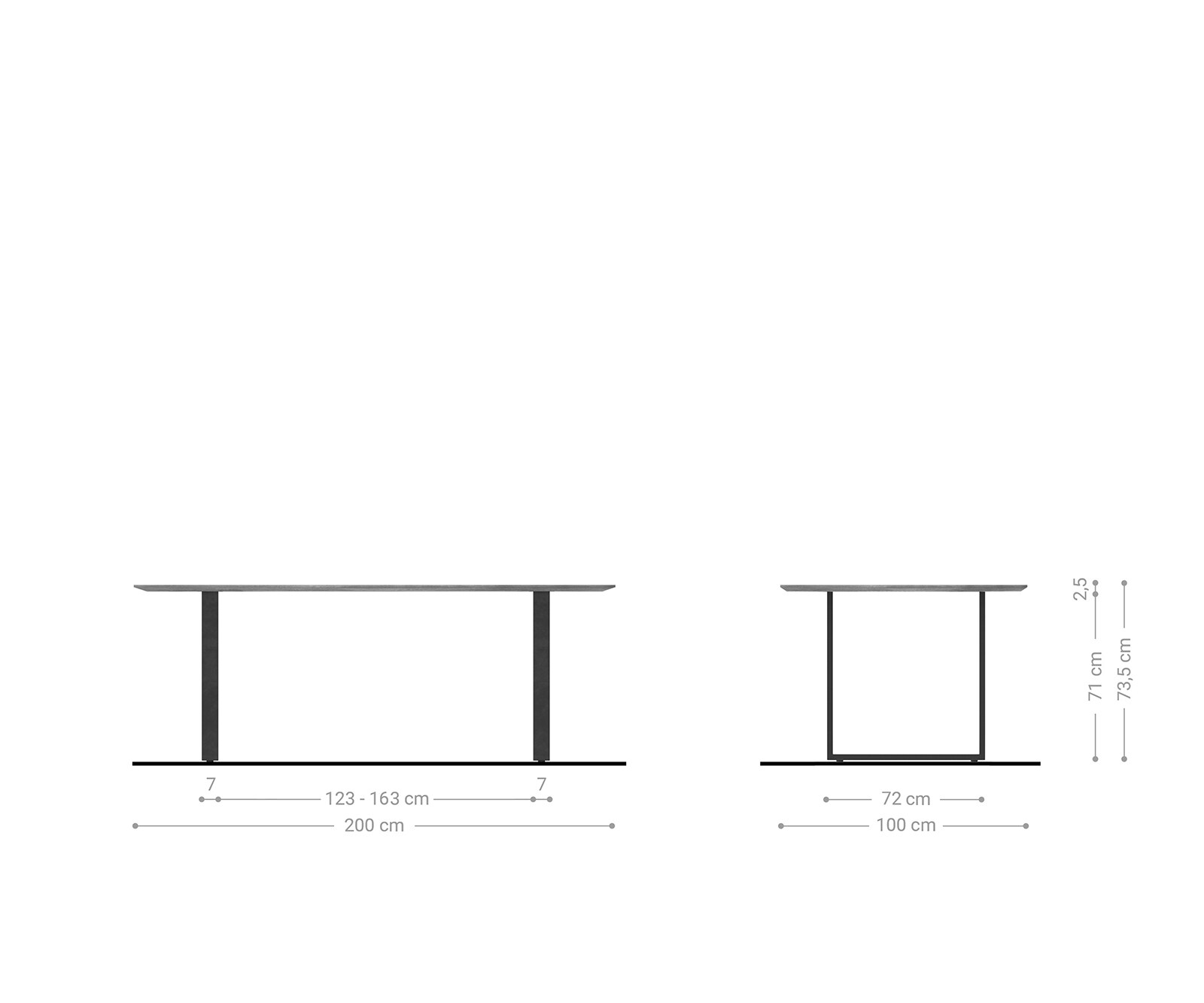 Stół do jadalni Edge kształt beczki 200x100cm akacja naturalna metal wąska rama czarna krawędź szwajcarska 6