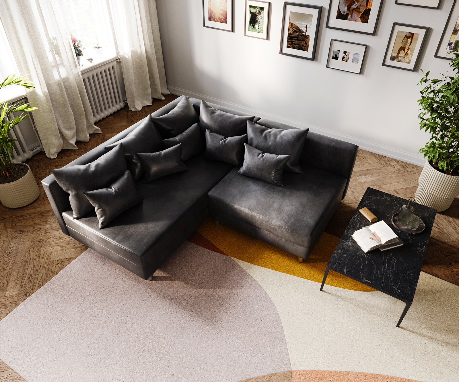 Sofa narożna Clovis antracyt antyczny szezlong prawy sofa modułowa 3