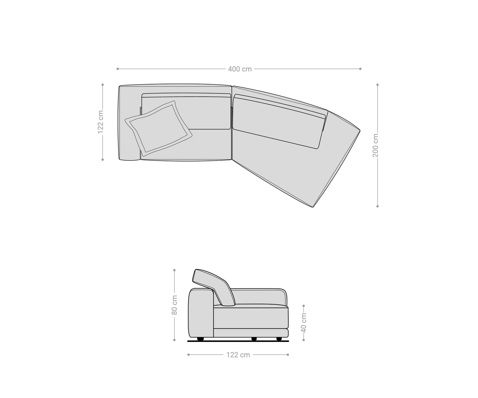 Sofa Snoosh 400x150 cm mikrofibra czarna vintage szezlong prawy 9