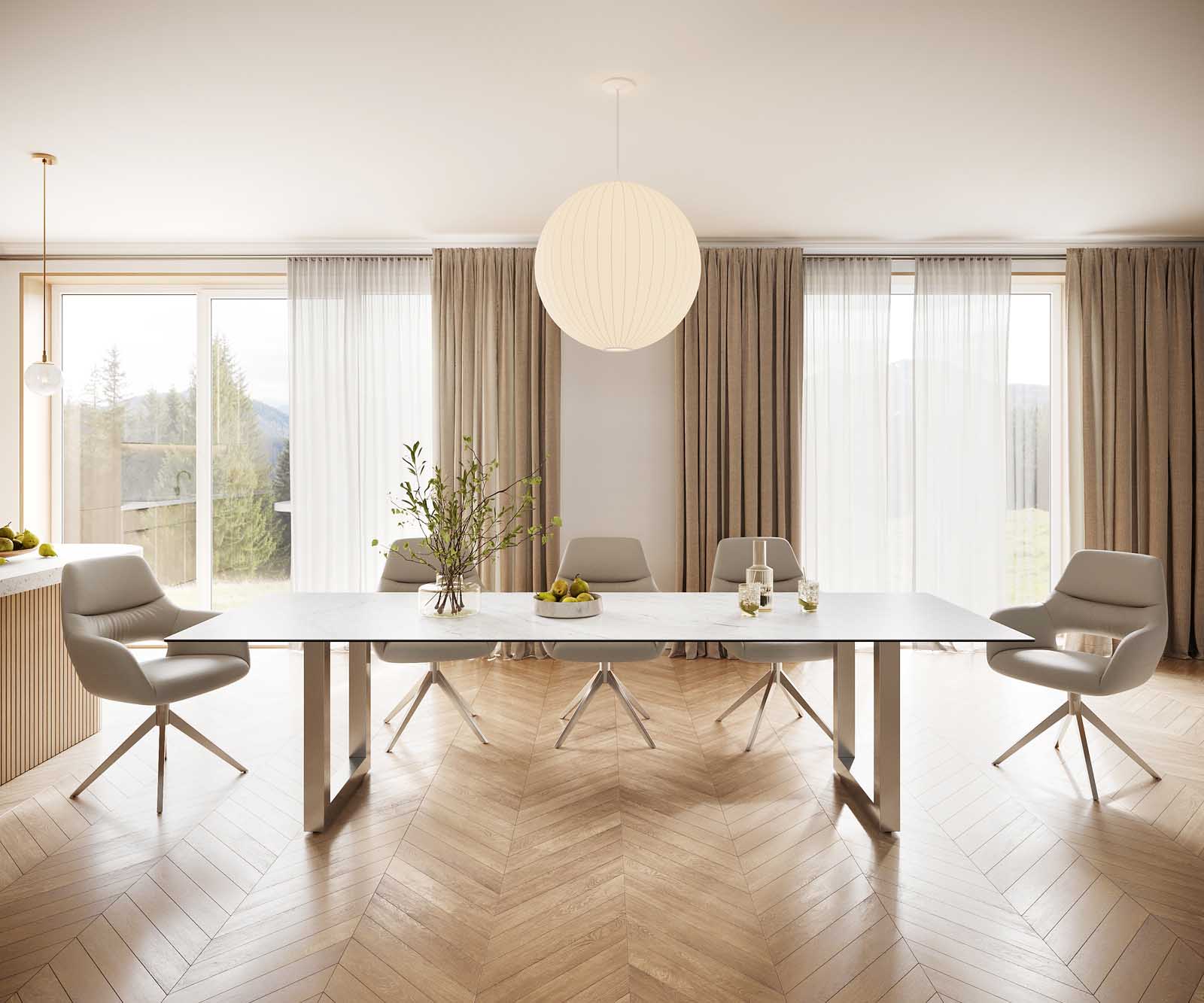 Stół do jadalni Edge 300x100cm ceramika Laminam® Statuarietto biały stal nierdzewna szeroka rama 1