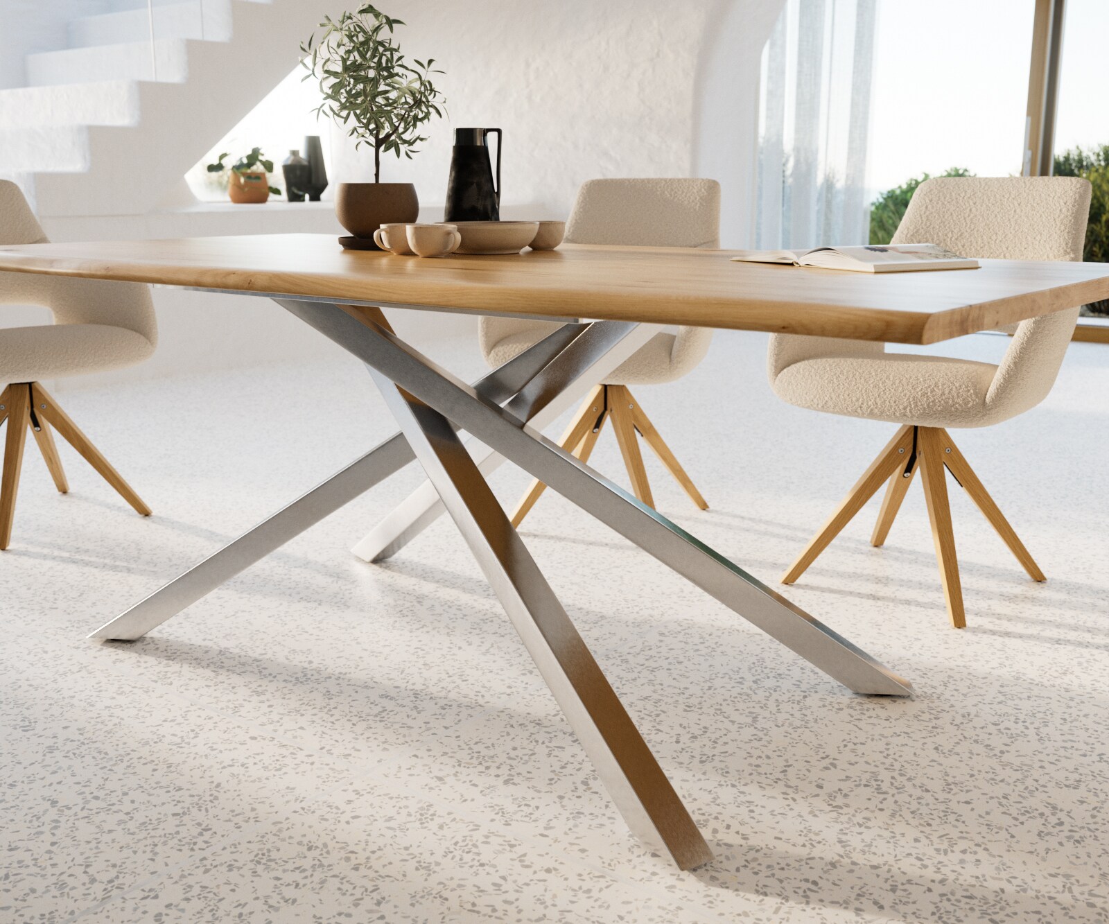 Stół do jadalni Edge 200x100x2,5-3 cm dąb naturalny rama Cross stal nierdzewna live-edge 6