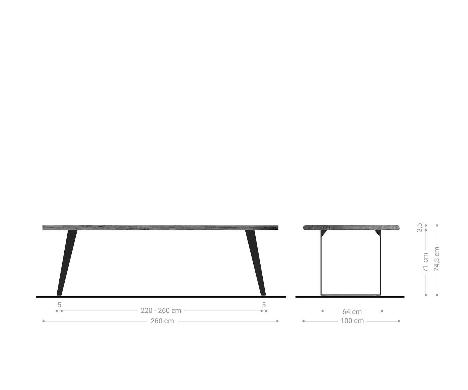 Stół do jadalni Edge 260x100 cm akacja naturalna metal pochylona rama live-edge 5