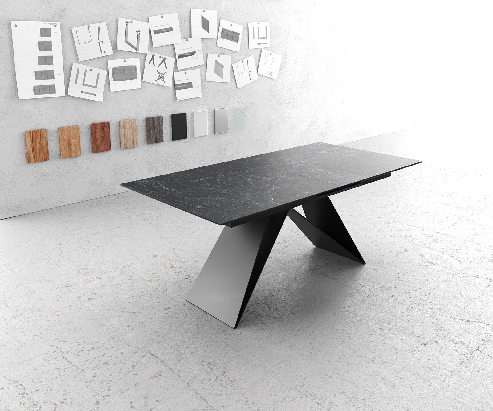 Stół do jadalni Edge 180-220x100 cm ceramika Laminam® Nero Greco antracyt rama V czarna rozkładany 1