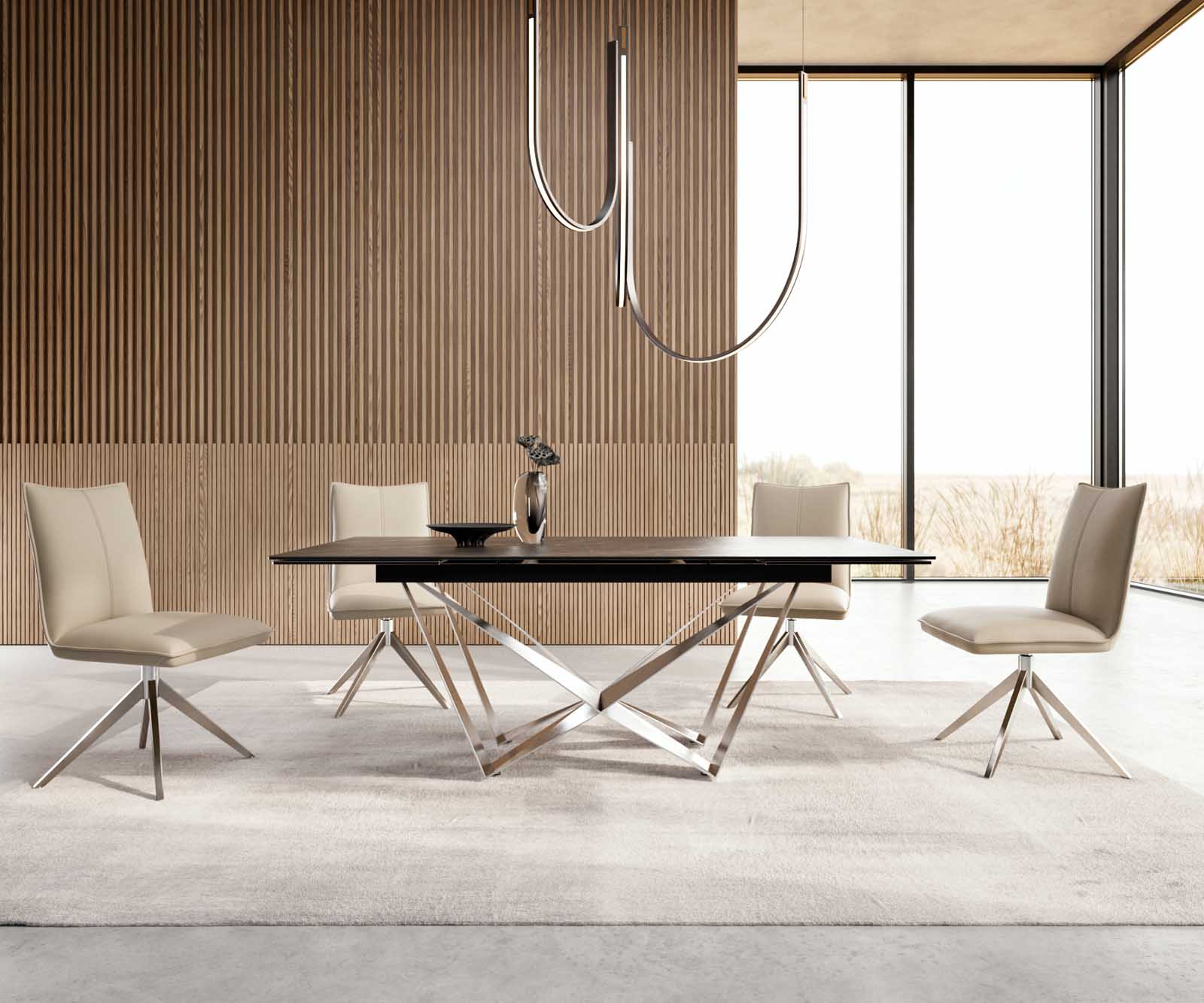 Stół do jadalni Edge 200-300x100 cm ceramika Laminam® Noir Desir brązowy rama Spider stal nierdzewna rozkładany 5