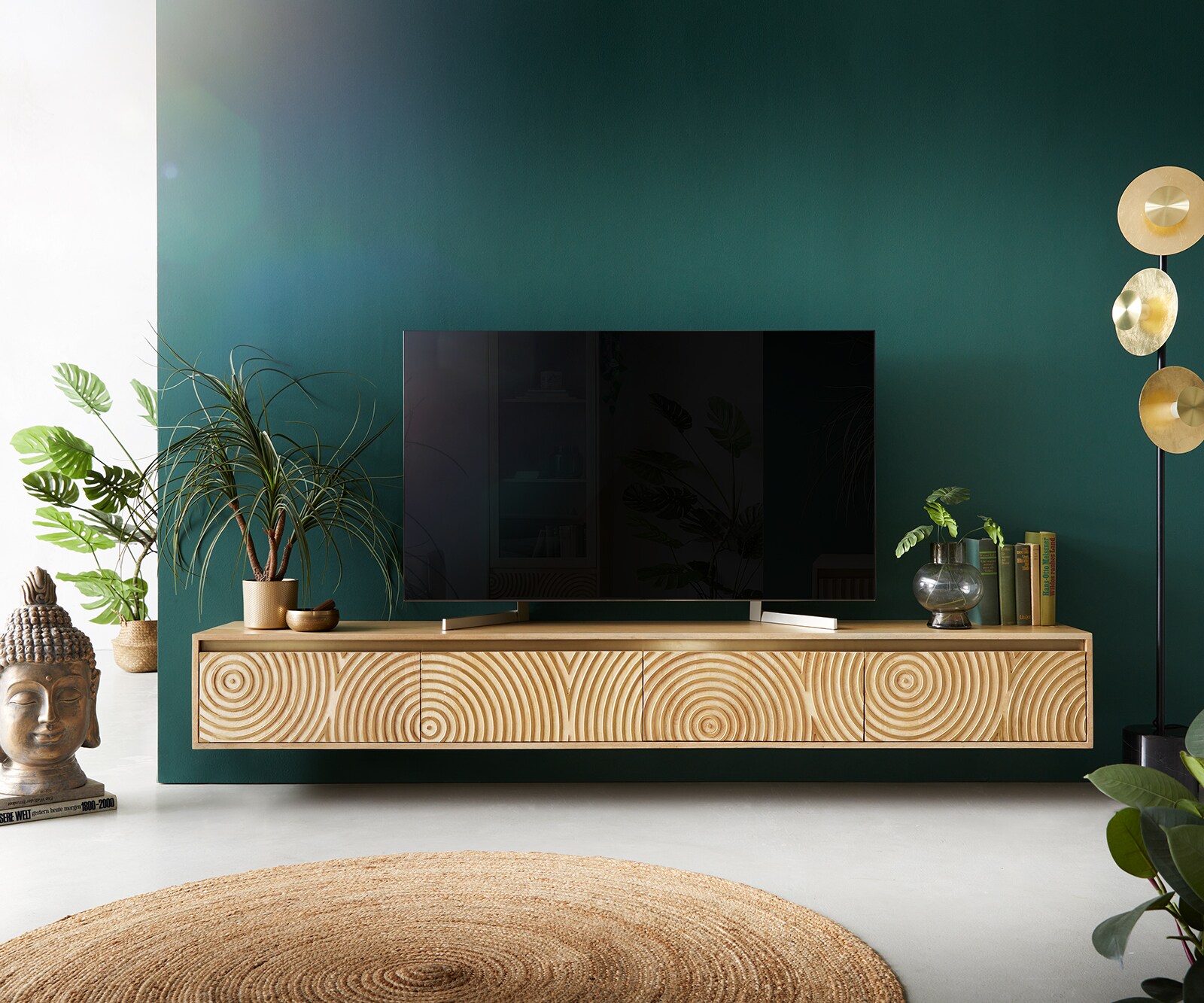 Szafka RTV Budaya 220 cm mango naturalne 4 drzwi podwieszana 1