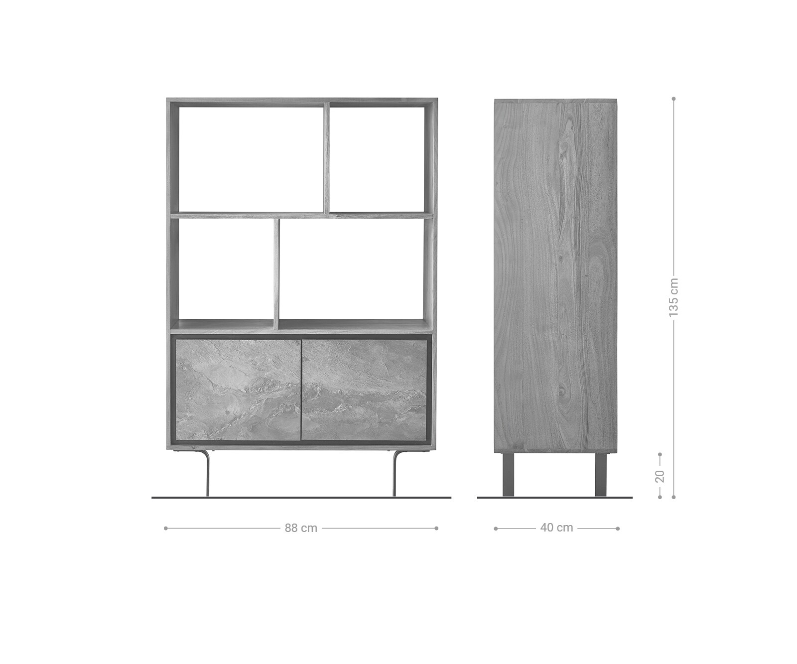 Kredens Juwelo 88x135cm akacja naturalna z fornirem kamiennym 9