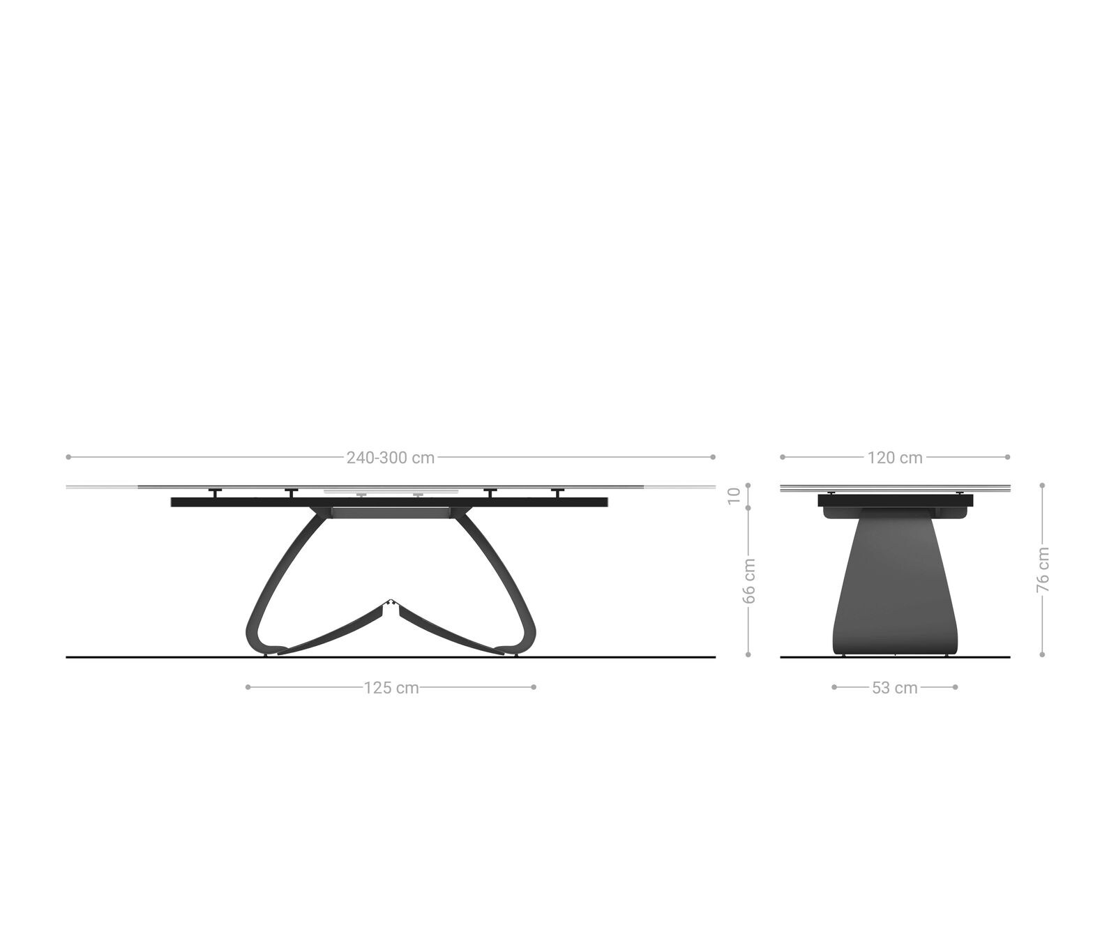 Stół do jadalni Edge w kształcie beczki 240-300x120 cm ceramika Laminam® Sabbia w kolorze dębu rama typu W metal czarny rozkładany 8