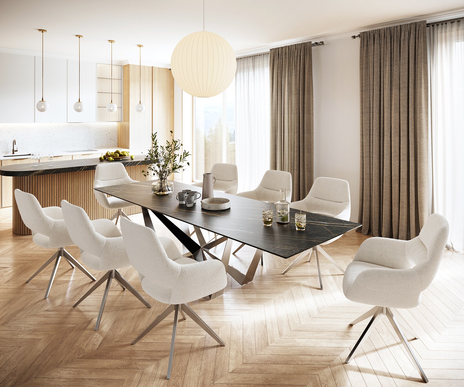 Stół do jadalni Edge 300x100cm ceramika Laminam® Noir Desir brązowy rama Spider stal nierdzewna 5