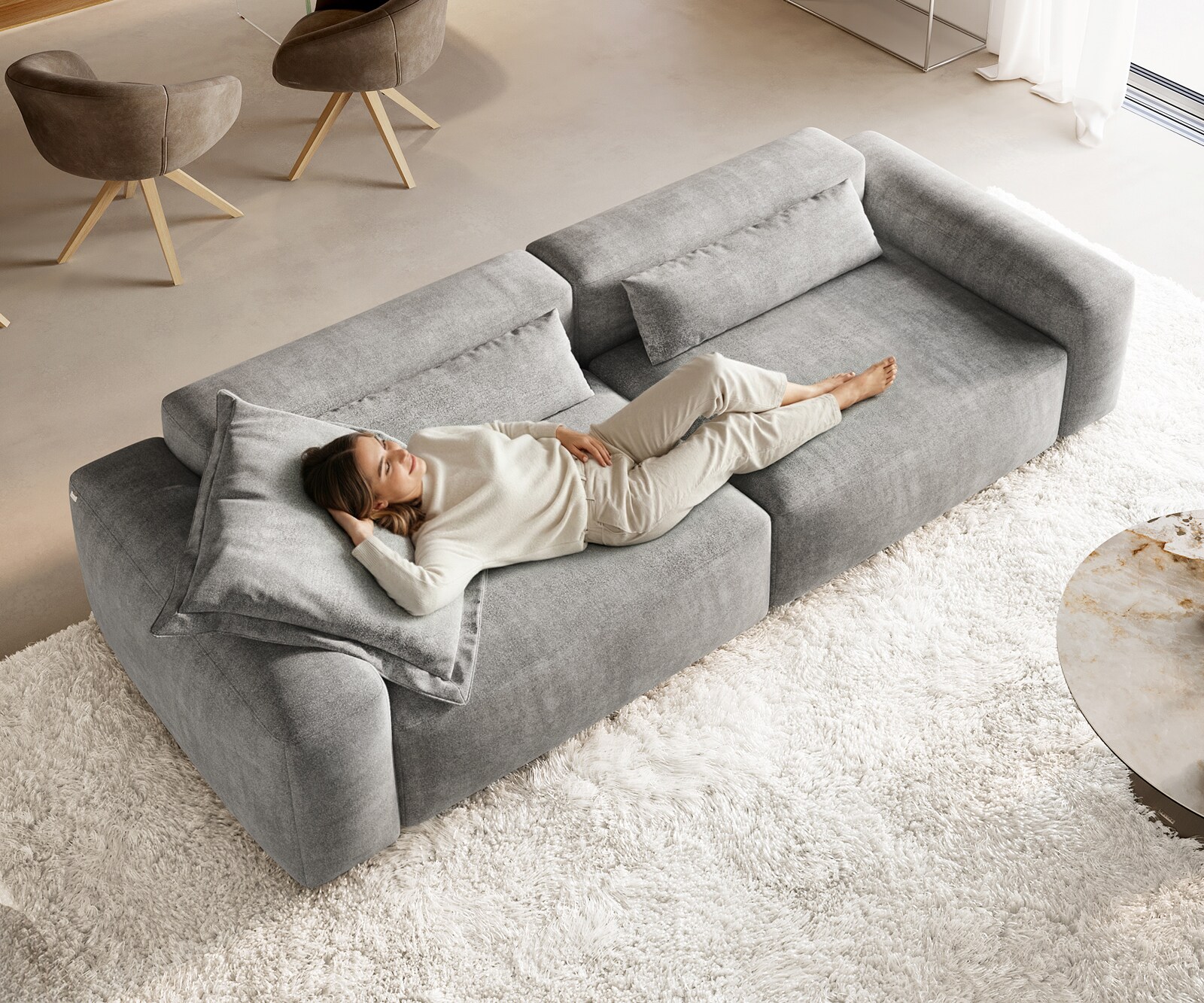 Duża Sofa Freestyle 280x110 cm miękka tkanina strukturalna szara szew płaski 4