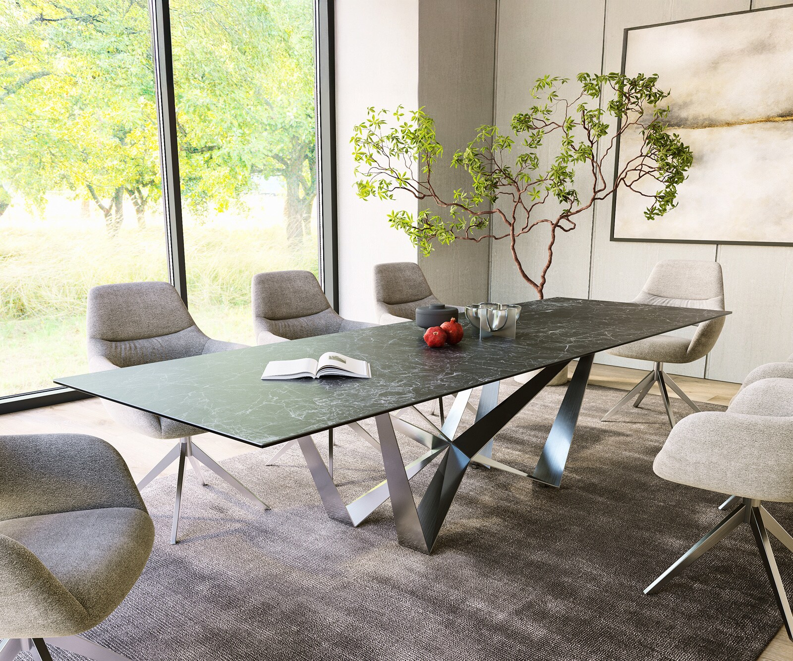 Stół do jadalni Edge 300x100cm ceramika Laminam® Nero Greco antracyt rama Spider stal nierdzewna