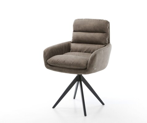Krzesło do jadalni Abelia-Flex z podłokietnikami mikrofibra szaro-brązowa vintage rama krzyżowa kątowa czarna