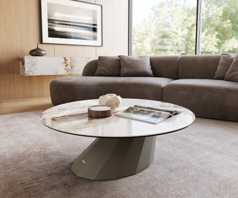 Stolik kawowy Edge okrągły 100x100 cm ceramika Minas Melange podstawa Parabi metal w kolorze tytanowym