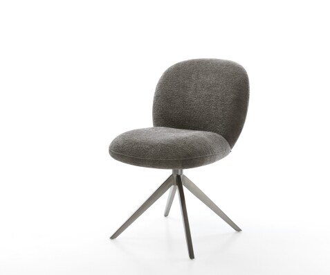 Krzesło do jadalni Nube-Flex bouclé kolor ziemisty rama krzyżowa szeroka kolor grafitowy obracane o 360° funkcja kołyski ze sprężynami kieszeniowymi